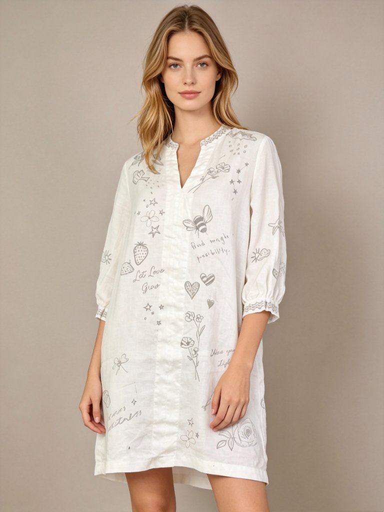 Nwot Johnny Was Linen Floral Butterfly Embroidered Tunic Dress Boho Chic Size S